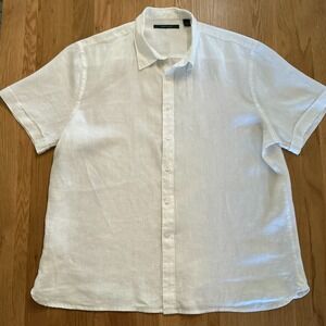 Perry Ellis 100% Linen Short Sleeve Button Down Shirt Men's XL White Summer